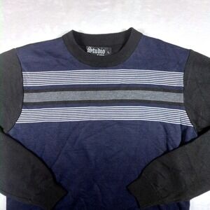 Vintage Studio by Omega Mens Large Sweater Navy Blue Black Striped Colorblock